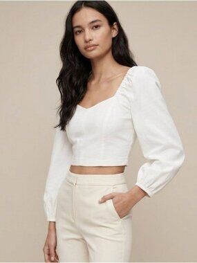 Babaton Hadwyn Crop Top Blouse Long Sleeve Shirt Square Neck Size Small Country